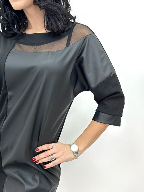 Плаття з екошкіри з сітчастим декором "Courtney" оптом | Норма Київ - фото 4