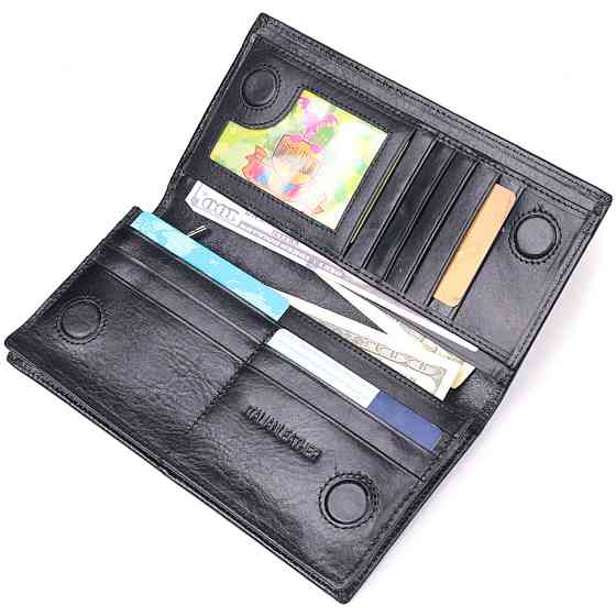 Надежный мужской бумажник из натуральной гладкой кожи в два сложения ST Leather 19414 Черный Киев