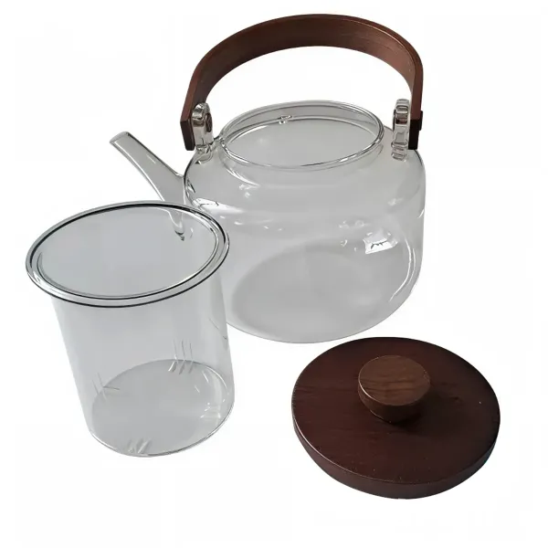 Скляний заварник для чаю 0.8 л з дерев'яною ручкою Київ - фото 2