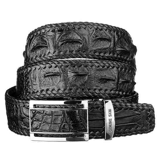 Ремінь-автомат CROCODILE LEATHER 18010 з натуральної шкіри крокодила Чорний Київ