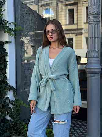 Жіночий теплий модний кардиган альпака М'ятний, 46/48 Одеса