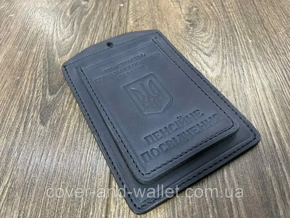 Обкладинка для пенсійного посвідчення із вінтажної шкіри Crazy Horse колір синій Київ - фото 3