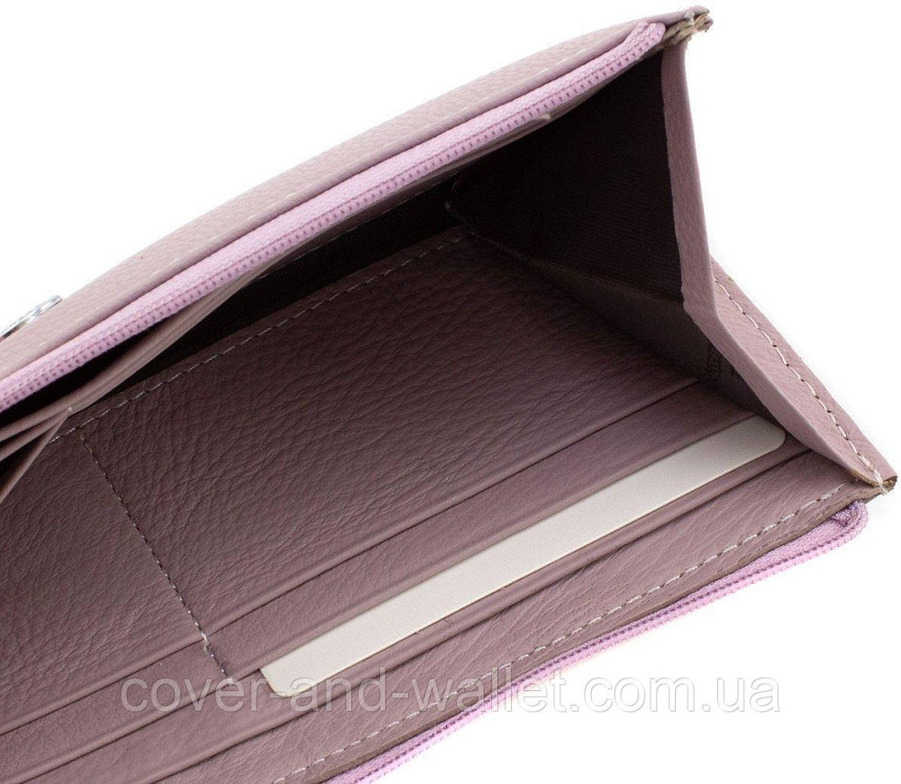 Светло-розовый тонкий женский кошелек из натуральной кожи на змейке ST 025 (dark pink) Киев - изображение 6