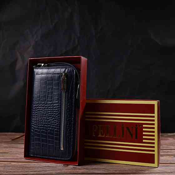 Зручний клатч для жінок із натуральної шкіри із тисненням під крокодила Синій (CANPELLINI) Київ