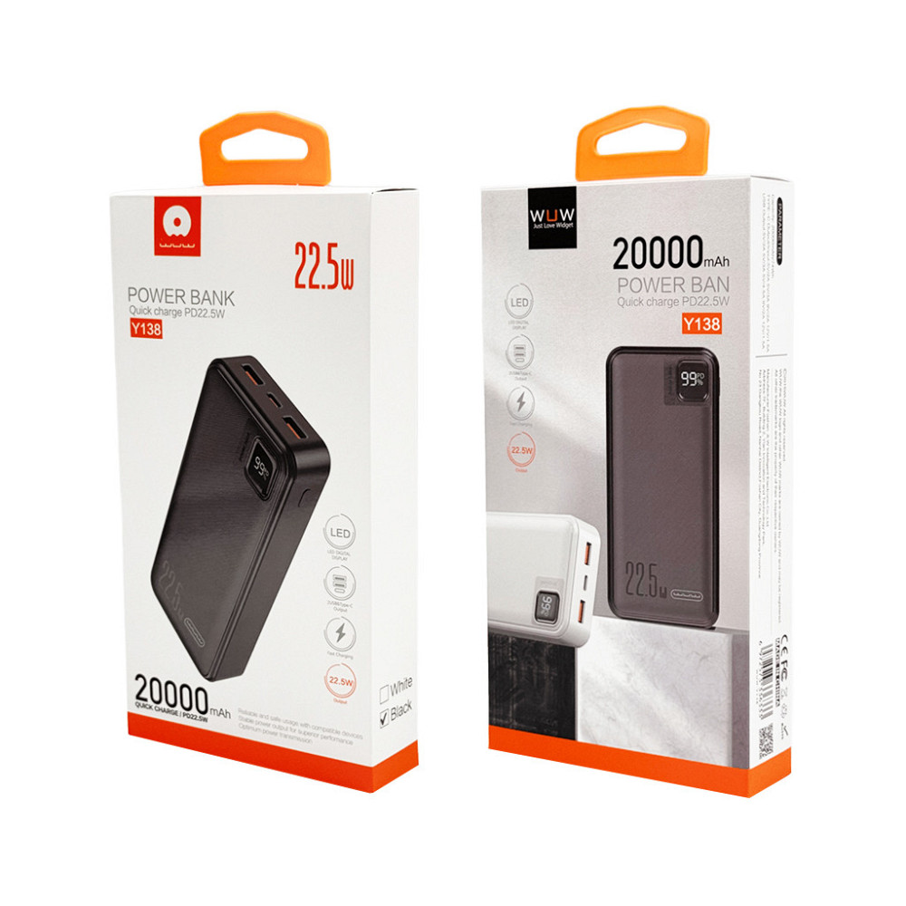 Зовнішній акумулятор WUW Y138 （PD22.5W quick charge) 20000mAh Black Київ - фото 2