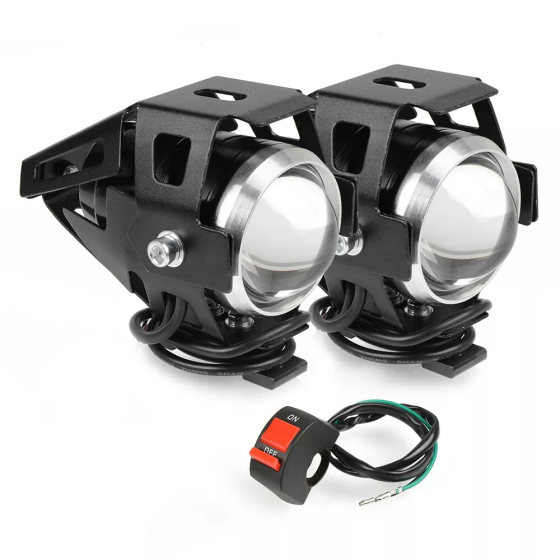 Фари прожектори CREE U5 LED для мотоцикла 12В 3000лм з кнопкою та кріпленням на дуги, чорний корпус Київ