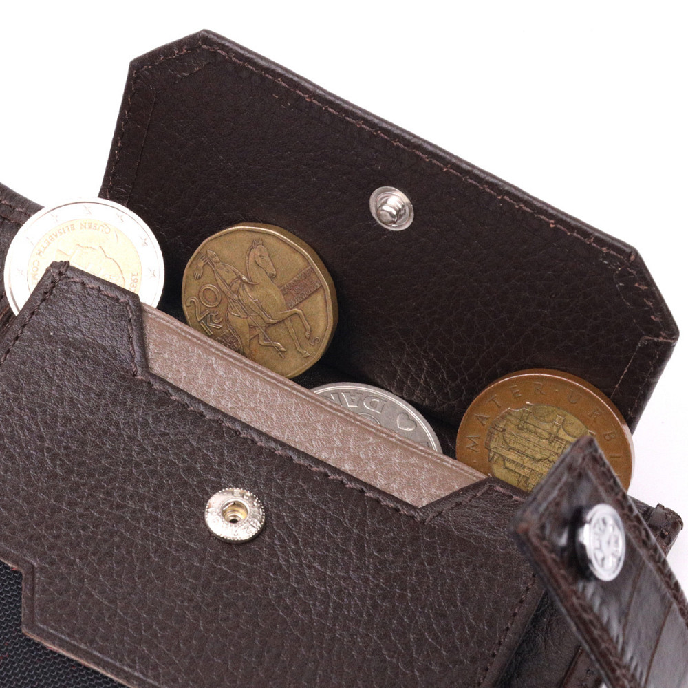 Функциональный мужской кошелек из фактурной кожи KARYA 21069 Коричневый Киев - изображение 10