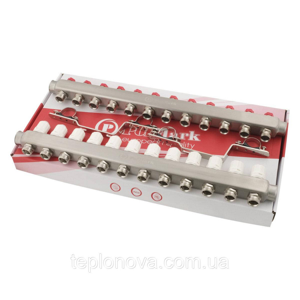 Колектор нержавійка на 12 пар виходів  "Polmark" для теплої підлоги та радіаторів Чернівці - фото 8