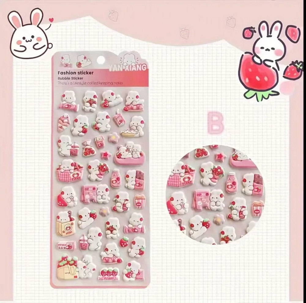 Набор 3D стикеров зайчики с клубникой Киев - изображение 1