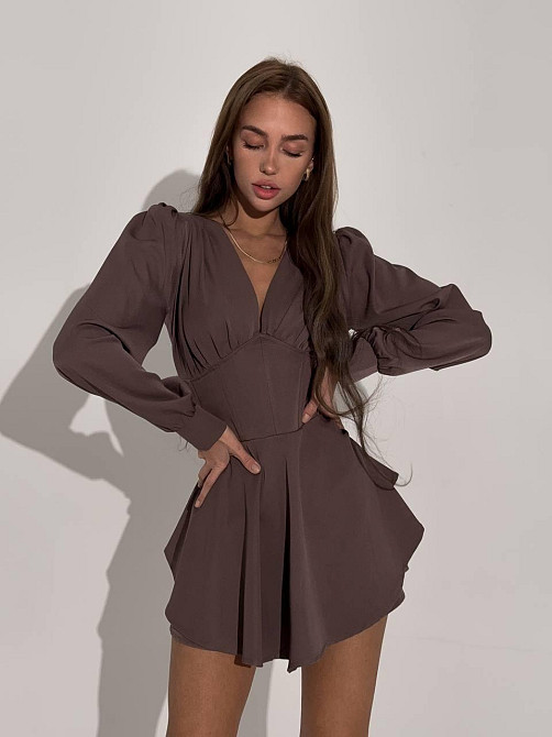 Жіноча романтична мінісукня-комбінезон костюмка Шоколад, 46/48 Одеса - фото 8