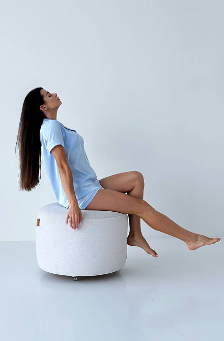 Шелковая пижама рубашка с шортами Голубой XXL Харьков - изображение 4