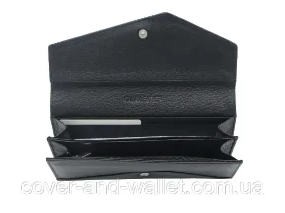 Стильний жіночий гаманець чорного кольору з асиметричним клапаном ST Leather Київ - фото 5