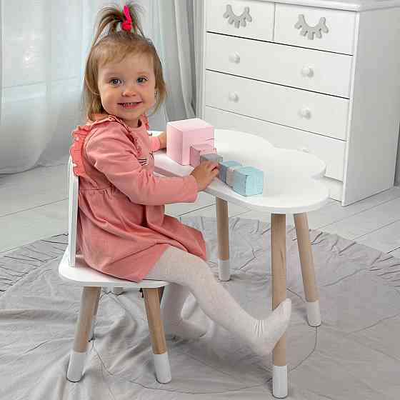Білий набір меблів стіл та стілець, дитячий столик хмарка 46х70х40 і стільчик зайчик 26х26х24 для гри, малювання, навчання Київ