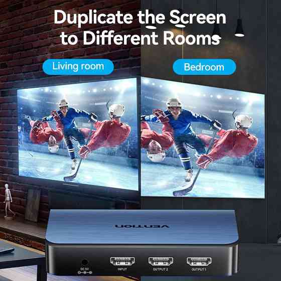 Сплітер HDMI 2.0 UHD 4K 60Hz 3D, HDCP 1in x 2out ports Blue Aluminum Alloy Vention Винница