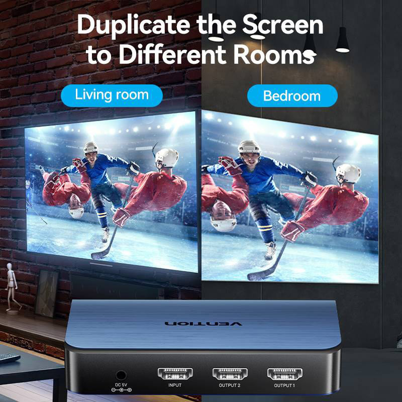 Сплітер HDMI 2.0 UHD 4K 60Hz 3D, HDCP 1in x 2out ports Blue Aluminum Alloy Vention Винница - изображение 6