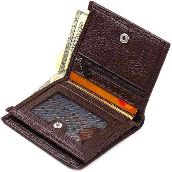 Компактне портмоне для чоловіків з натуральної зернистої шкіри CANPELLINI 21740 Коричневе Київ