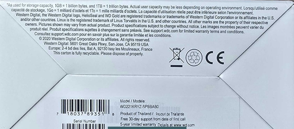 Жёсткий Диск WD Gold Enterprise Class 22TB 7200rpm 512MB WD221KRYZ Киев - изображение 1