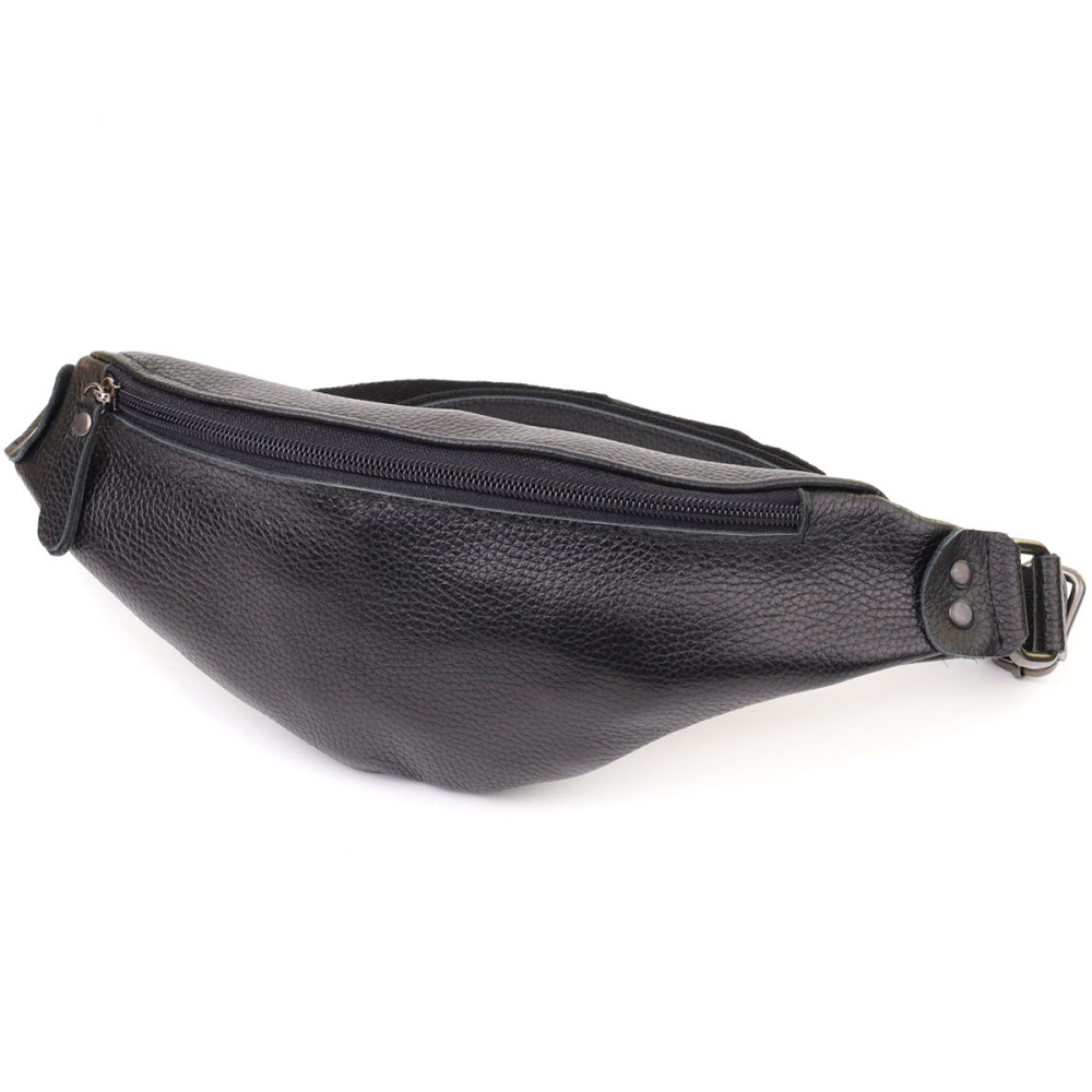 Удобная сумка бананка для мужчин из зернистой натуральной кожи Shvigel 23136 Черный Киев - изображение 1