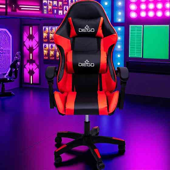 Игровое компьютерное кресло DIEGO черно красного цвета ,эргономичное и массажером до 120 кг Львов