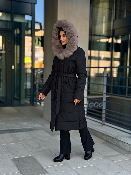 Жіноча куртка пальто плащ із натуральним хутром песця Чорний XS/S Харків - фото 4