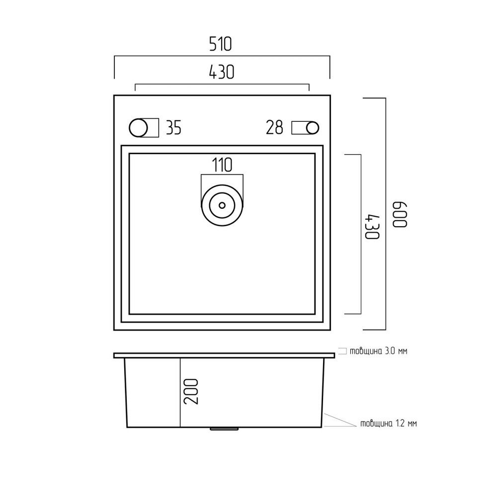 PLATINUM Кухонна мийка Platinum Handmade BLACK GLASS 600x510x200 Киев - изображение 2