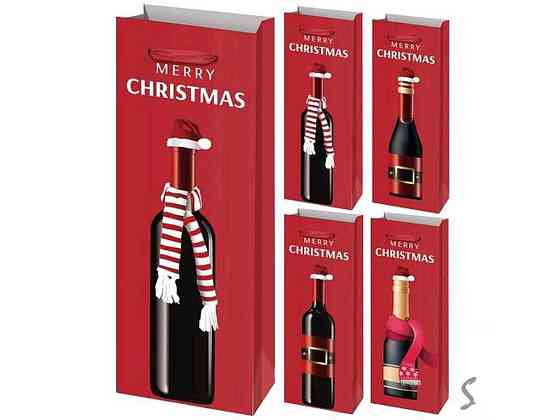 Пакет Новорічний під пляшку Merry Christmas 13*8,5*36см паперовий R96599 ТМ STENSON Київ
