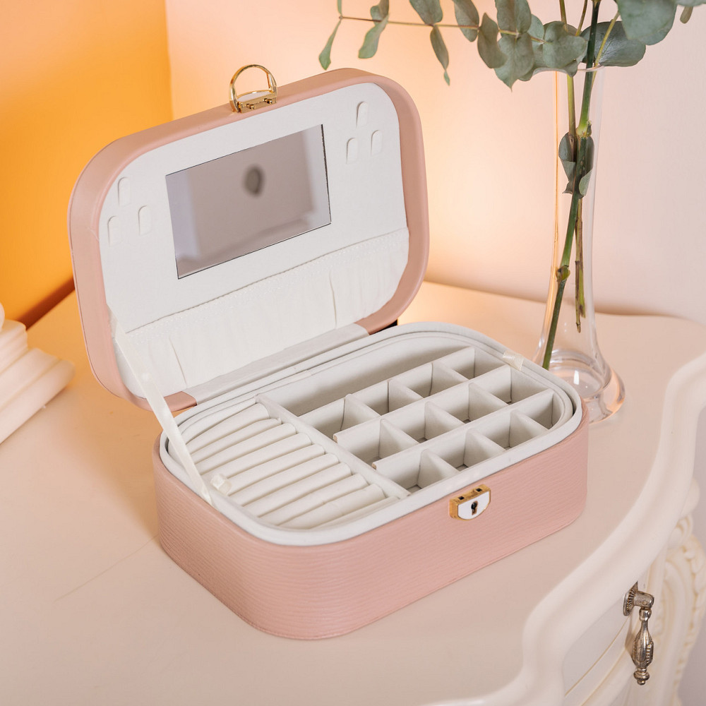 Скринька для прикрас з еко шкіри 2 яруси із замком органайзер для ювелірних виробів HP-5-1P Київ - фото 6