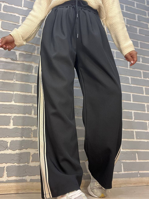 Брюки жіночі A-N 2752 спортшик палаццо лампас талія на резинці чорні, чорний, S Київ - фото 10