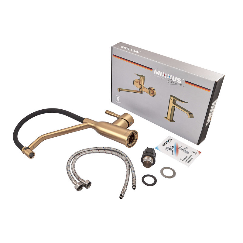 Змішувач для кухні MIXXUS PREMIUM GRAVITY 017 (NUT) BRUSHED GOLD REFL.BLACK (Матове золото+силіконовий вилив чорний) (MI8410) ( Харків - фото 6