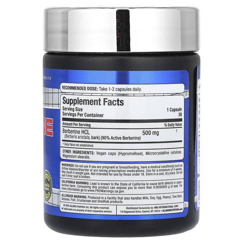 Берберин AllMax Berberine HCL, 30 Vegan Capsules Луцк - изображение 2