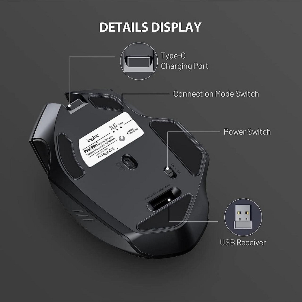 Миша бездротова Inphic F1 з Usb 2.4Gz, акумулятором, 1600 Dpi, mate black З Індикатором Заряда Запоріжжя - фото 5