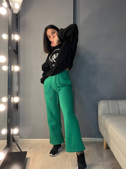 Штаны женские OLIVIA 2236 спортивные кюлоты укороченные на флисе зеленые, зеленый, SM Киев - изображение 3