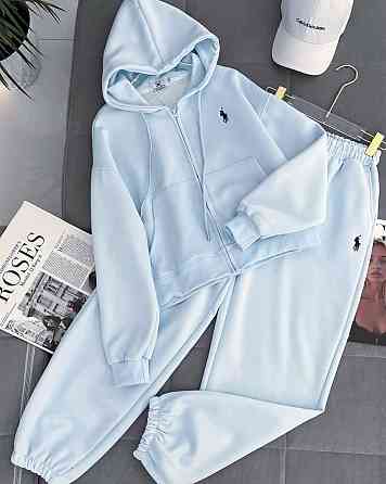 Женский теплый прогулочный костюм двойка: кофта и штаны трехнитка на флисе Голубой, 40/44 Одесса
