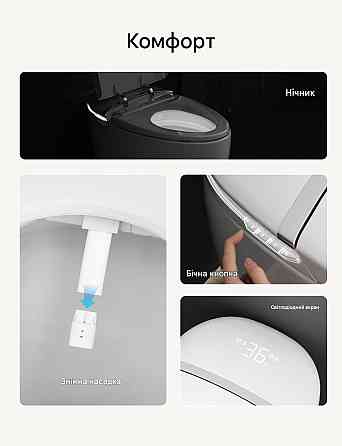 Розумний унітаз з українським голосовим помічником 7002, підігрів сидіння, авто змив, ножний змив, LED підсвітка, 1300 ват Київ