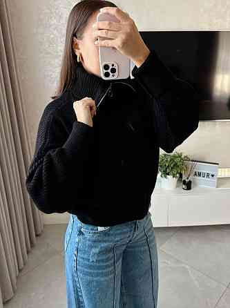 Жіноча базова оверсайз кофта з блискавкою машинне в'язання Чорний Одеса