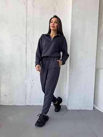 Жіночий повсякденний костюм-двійка: кофта та штани двохнитка-петля Графіт, 42 Одеса