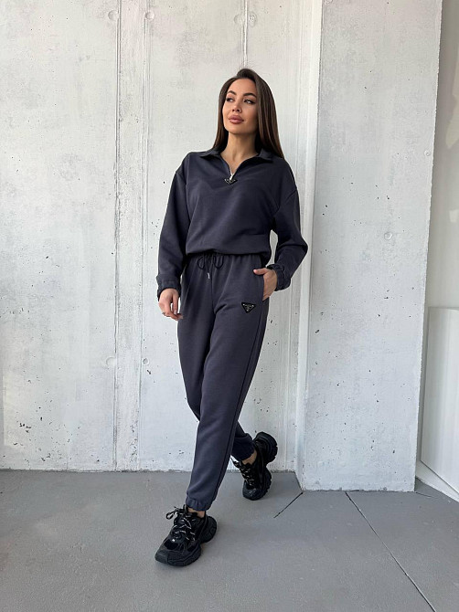 Женский повседневный костюм двойка: кофта и брюки двуухнитка-петля Графит, 42 Одесса - изображение 4