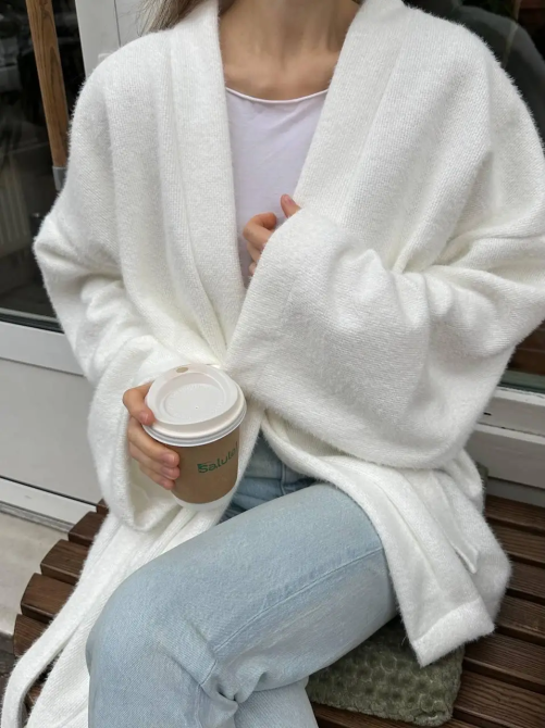 Кардиган женский на запах оверсайз Молочный Харьков - изображение 2