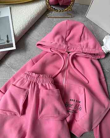 Жіночий теплий костюм із худі та джогерів у спортивному стилі тринитка на флісі 46/48 Одеса