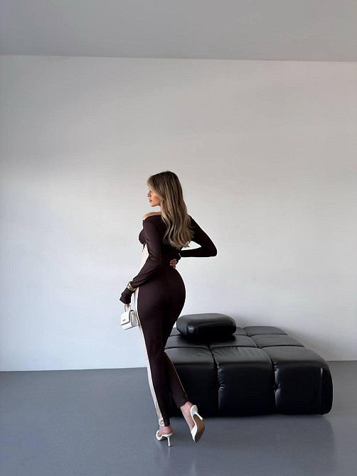 Жіночий комбінезон з бежевими вставками мікродайвінг Шоколадний Одеса - фото 4