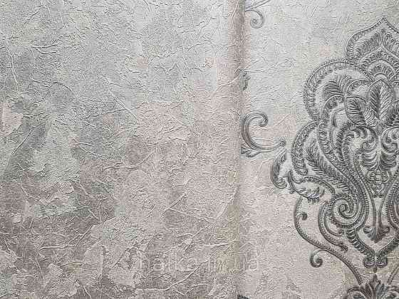 Шпалери вінілові на флізеліні гарячого тиснення DU&KA 1.06х10 вензель основа під штукатурку сірі коричневі Київ