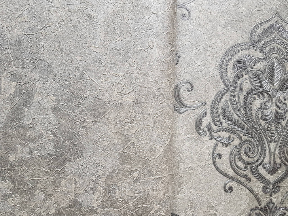 Шпалери вінілові на флізеліні гарячого тиснення DU&KA 1.06х10 вензель основа під штукатурку сірі коричневі Київ - фото 2