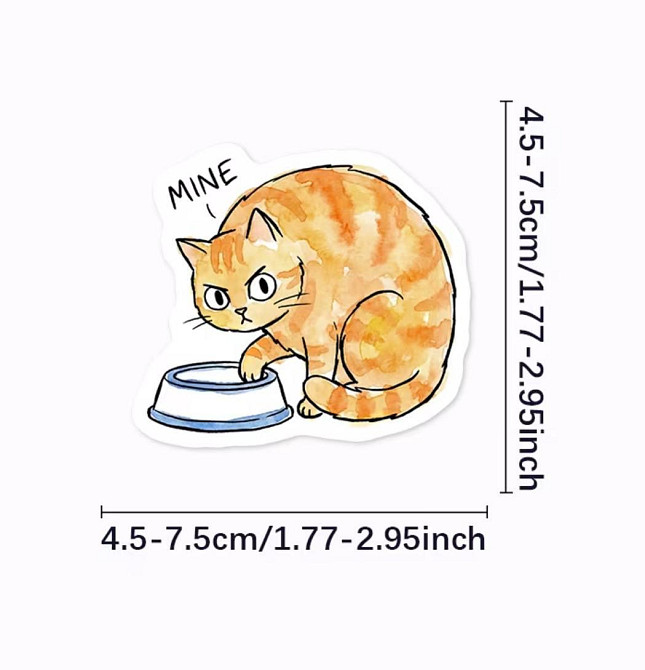Наклейки коты акварельные милые 50 шт виниловые набор 4,5-7,5 см Киев - изображение 4