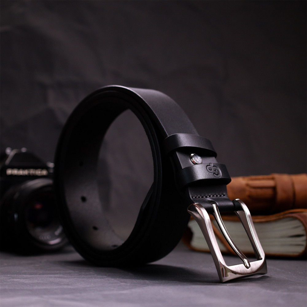 Брючный ремень для мужчин из натуральной кожи GRANDE PELLE 11674 Черный Киев - изображение 8