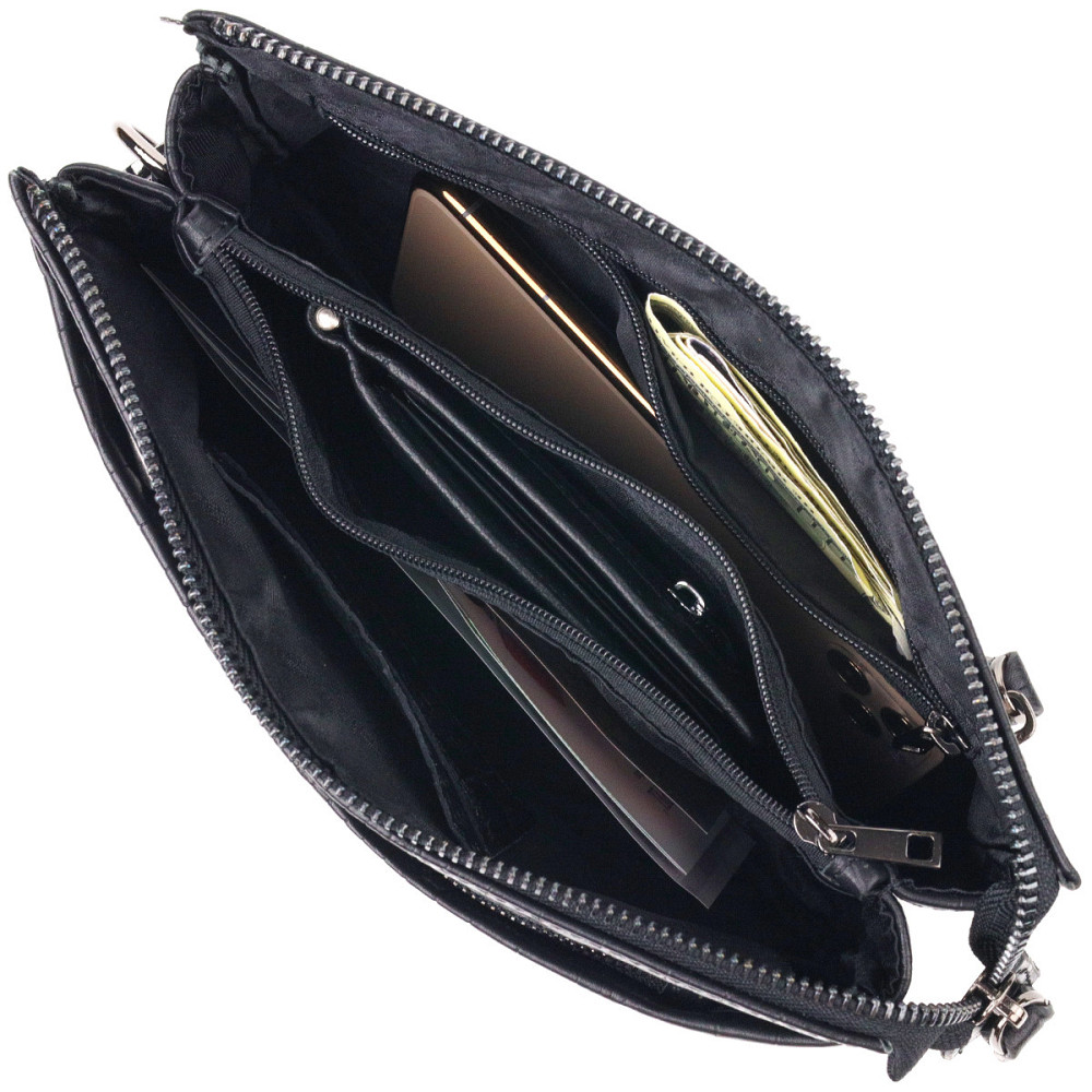 Превосходный клатч для мужчин из натуральной фактурной кожи с тиснением под крокодила CANPELLINI 21556 Черный Киев - изображение 5