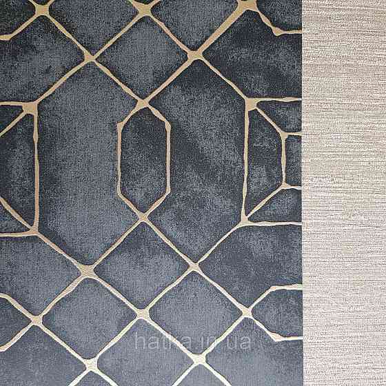 Шпалери флізелінові еко Galerie Metallic FX 0,53Х10 англія геометрія фігури золотом структурних на чорному 3д Київ