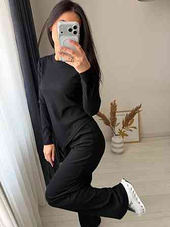 Женский стильный повседневный костюм двойка турцкий рубчик Черный, 50/52 Одесса