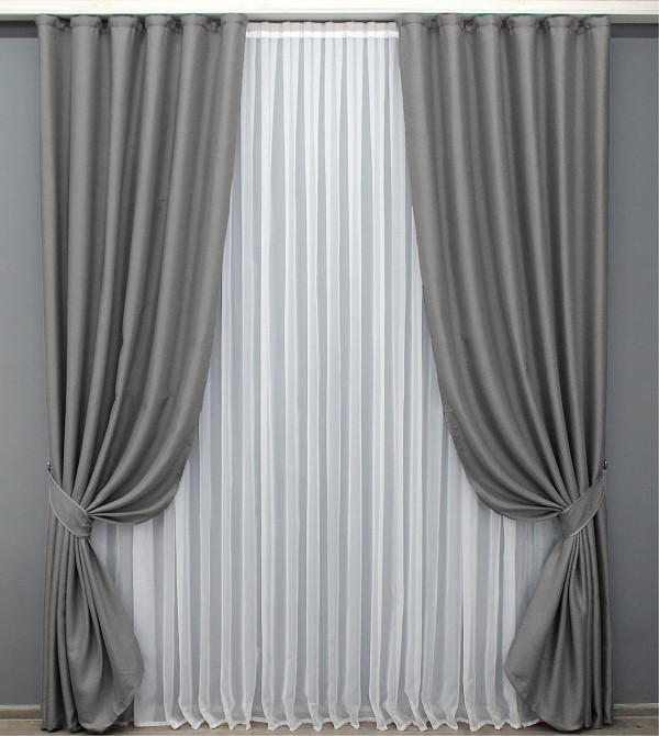 Шторная ткань лен-блэкаут высота 2,8м цвет серый 1797ш Киев - изображение 8