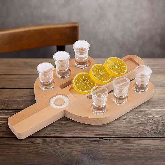 Поднос деревянный для текилы и сервировки, шотница в форме кактуса на 6 шотов для подачи напитков для бара Каменец-Подольский