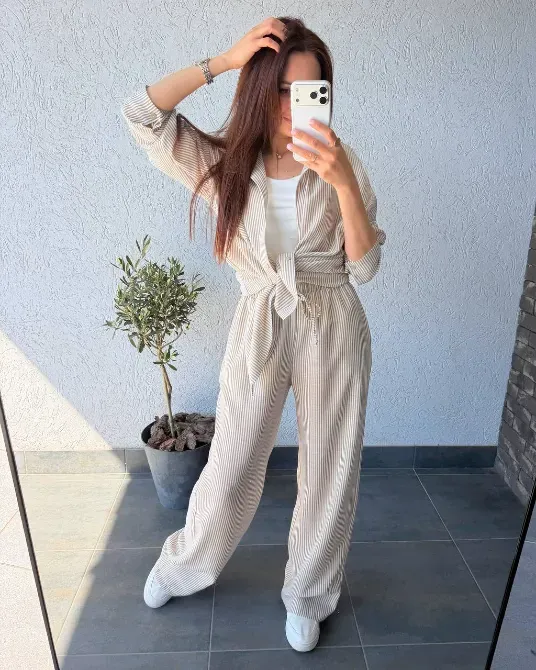 Жіночий лляний костюм oversize — блакитний, бежевий, рожевий Одеса - фото 2